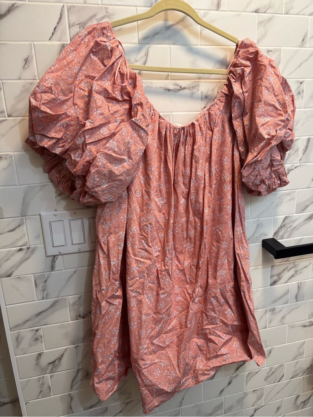 Women's Puff Sleeve Square Neck Dress in Dusty Coral